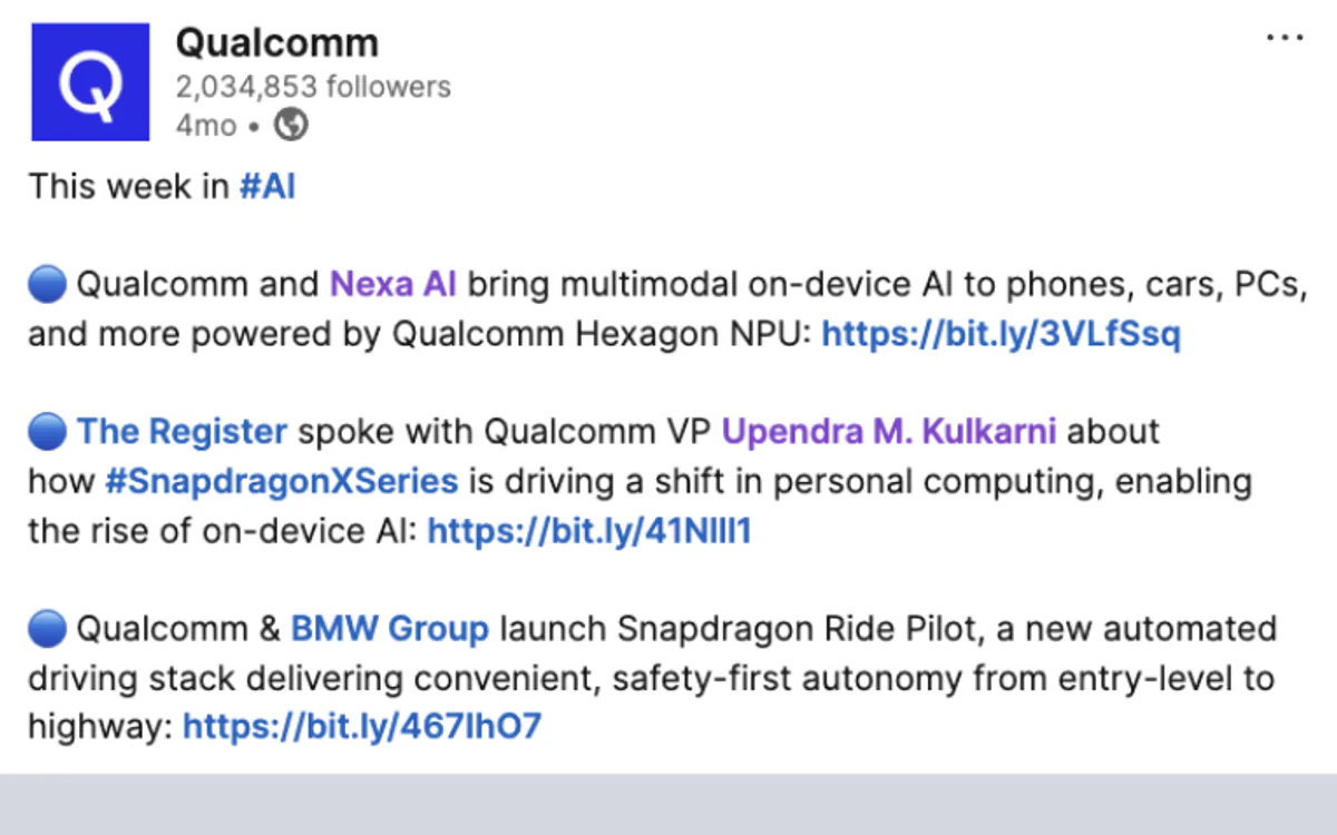Qualcomm (LinkedIn) recognition screenshot